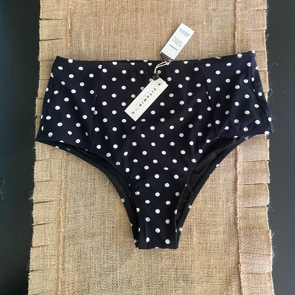Vitamin A Black Polka Dot High Waisted Swim Bottom